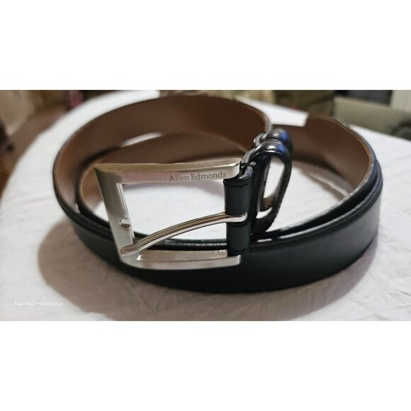 Allen Edmonds Black Leather Mens Belt With Silver Buckle - Picture 5 of 8